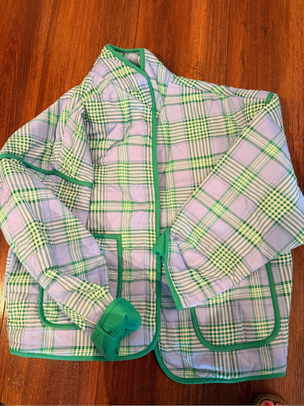 Free People Green and White Plaid Quilted Jacket